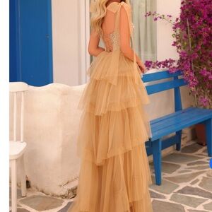 Elegant Tan Layered Evening Dress